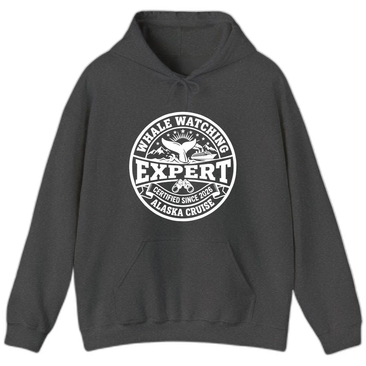 Whale Watching Expert Alaska Cruise Badge Hoodie in Dark Heather