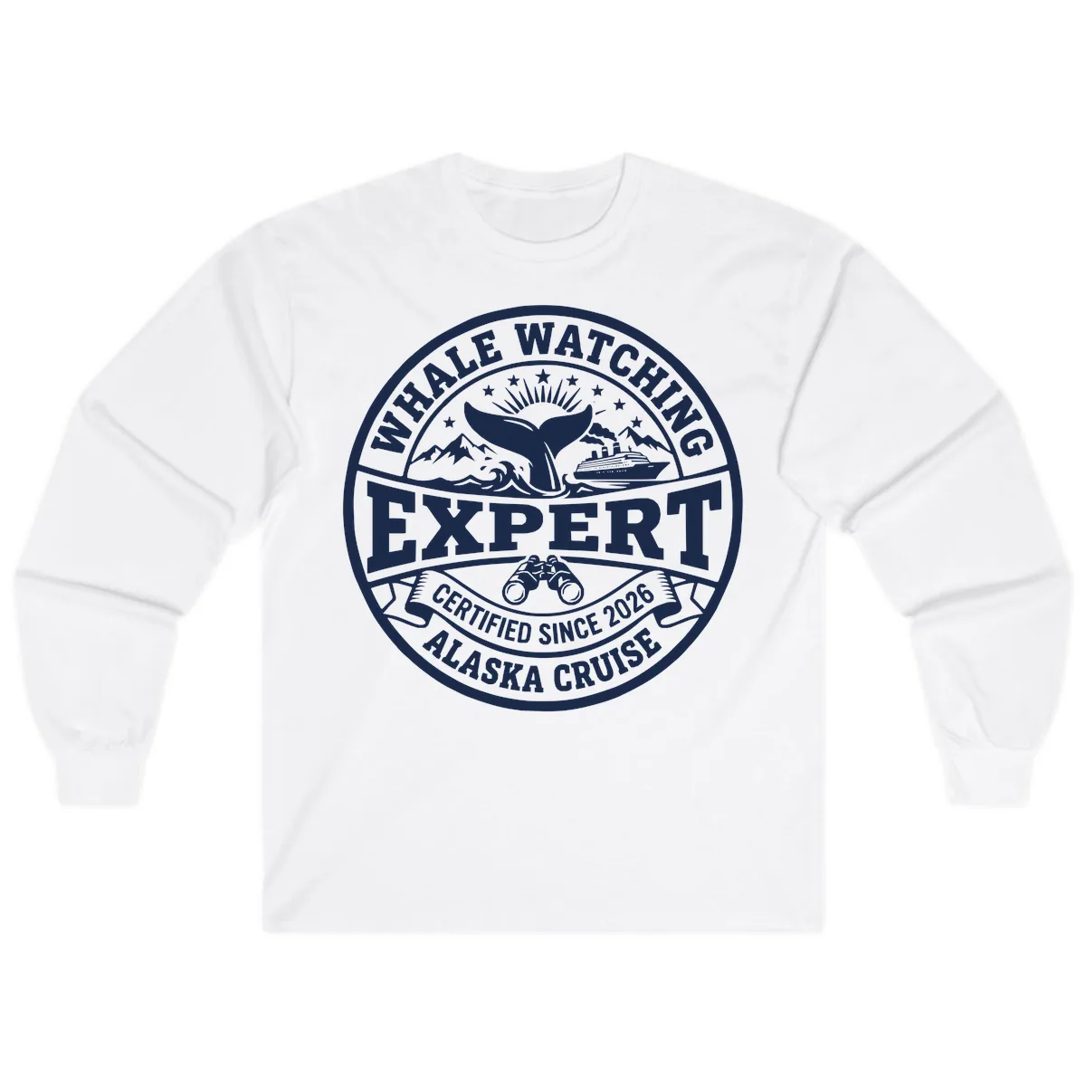 Whale Watching Expert Alaska Cruise Badge Long Sleeve in White