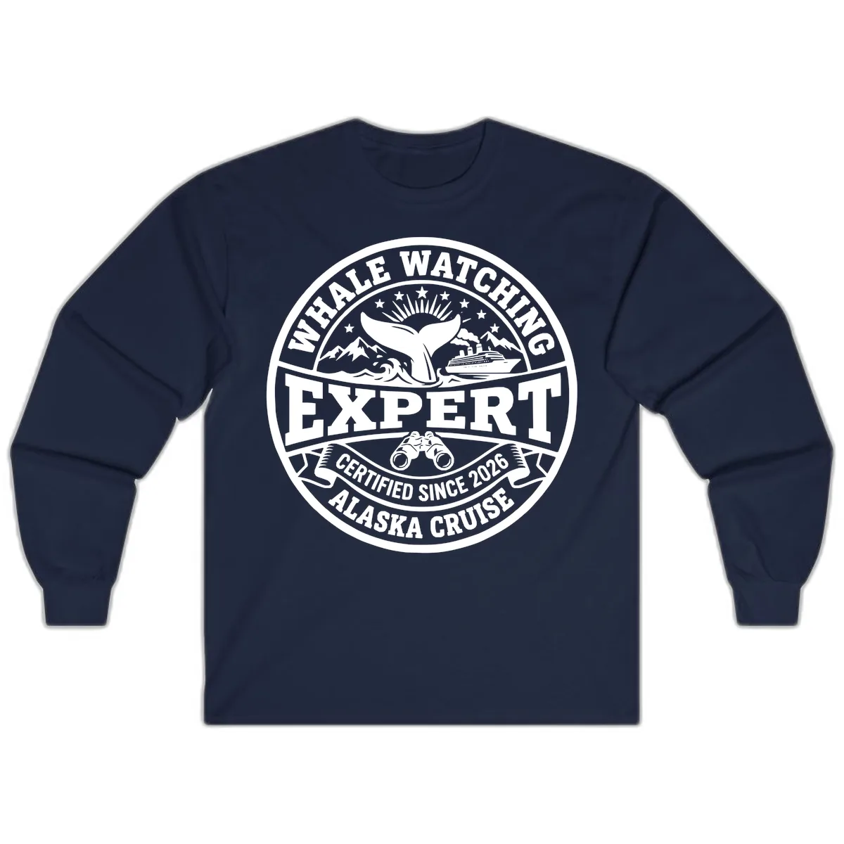 Whale Watching Expert Alaska Cruise Badge Long Sleeve in Navy
