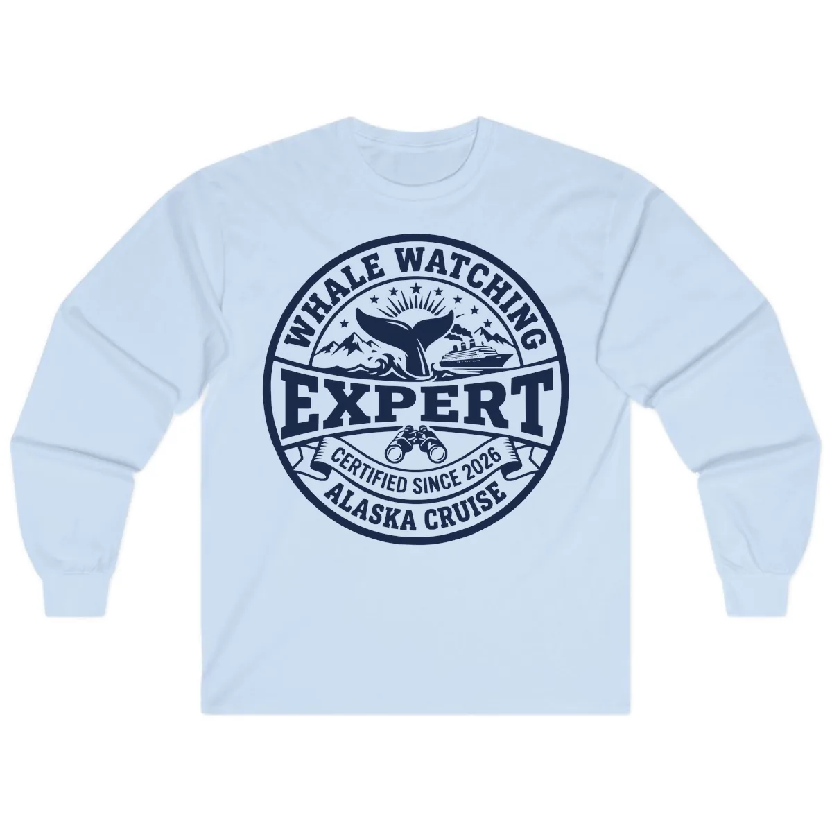 Whale Watching Expert Alaska Cruise Badge Long Sleeve in Light Blue