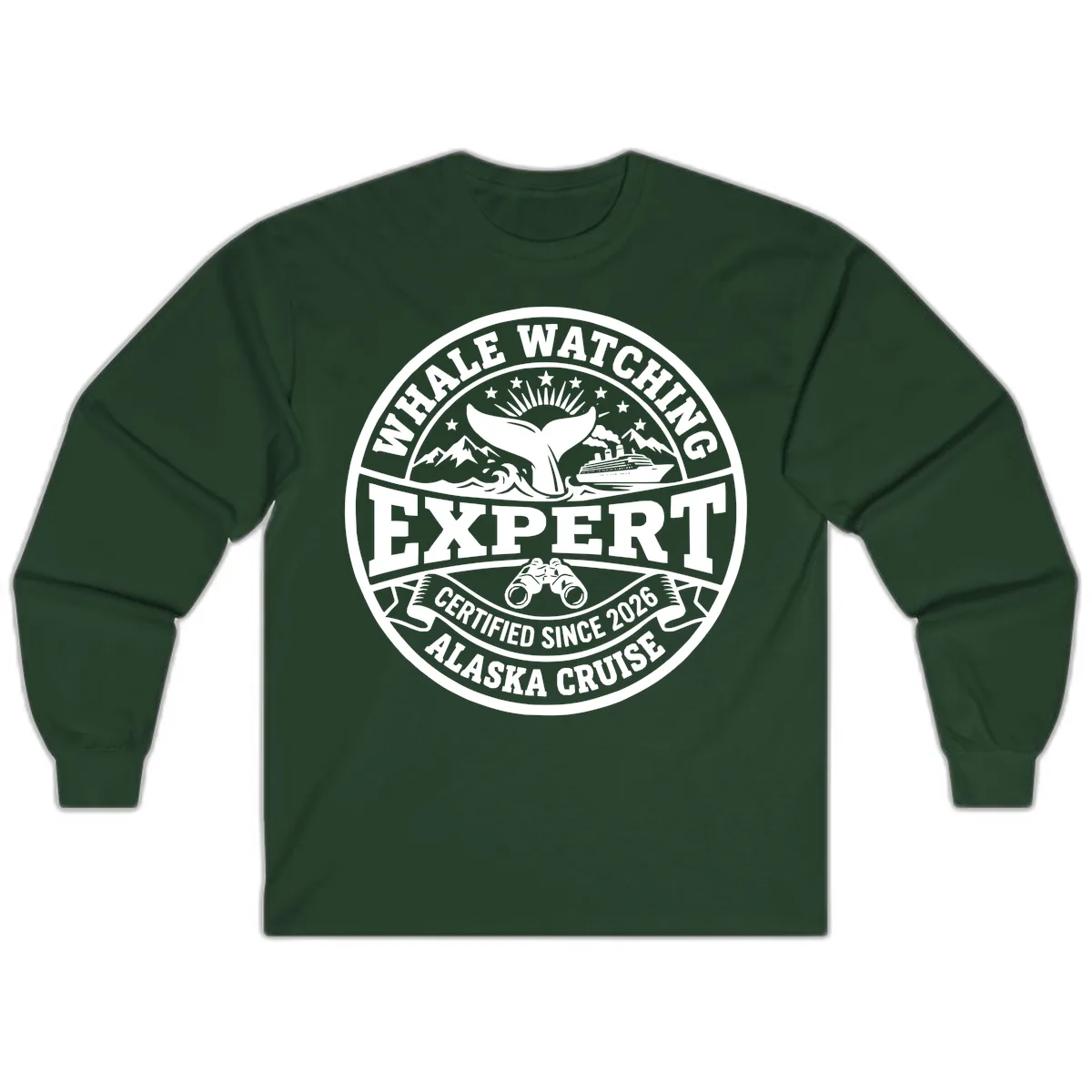 Whale Watching Expert Alaska Cruise Badge Long Sleeve in Forest Green