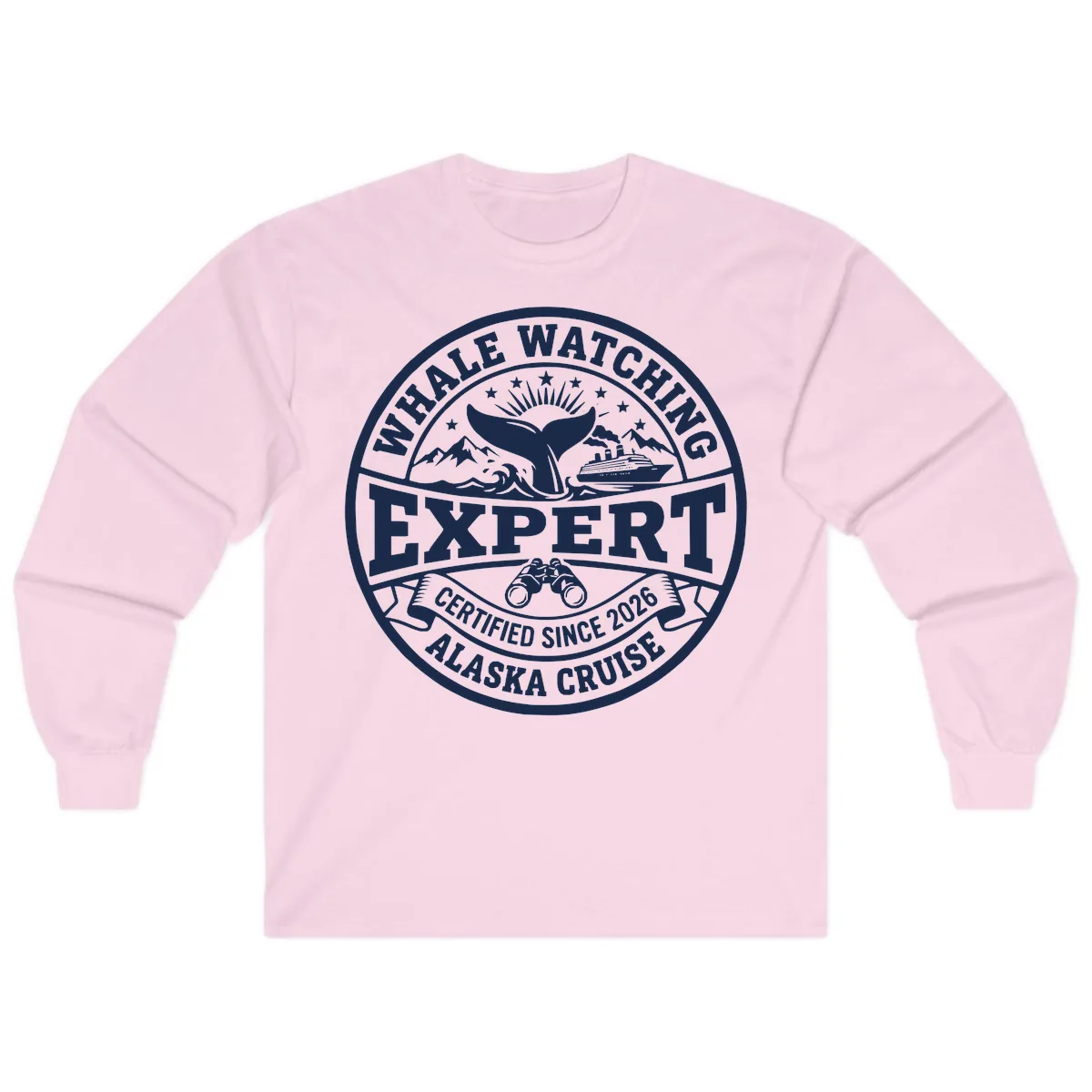 Whale Watching Expert Alaska Cruise Badge Long Sleeve in Light Pink