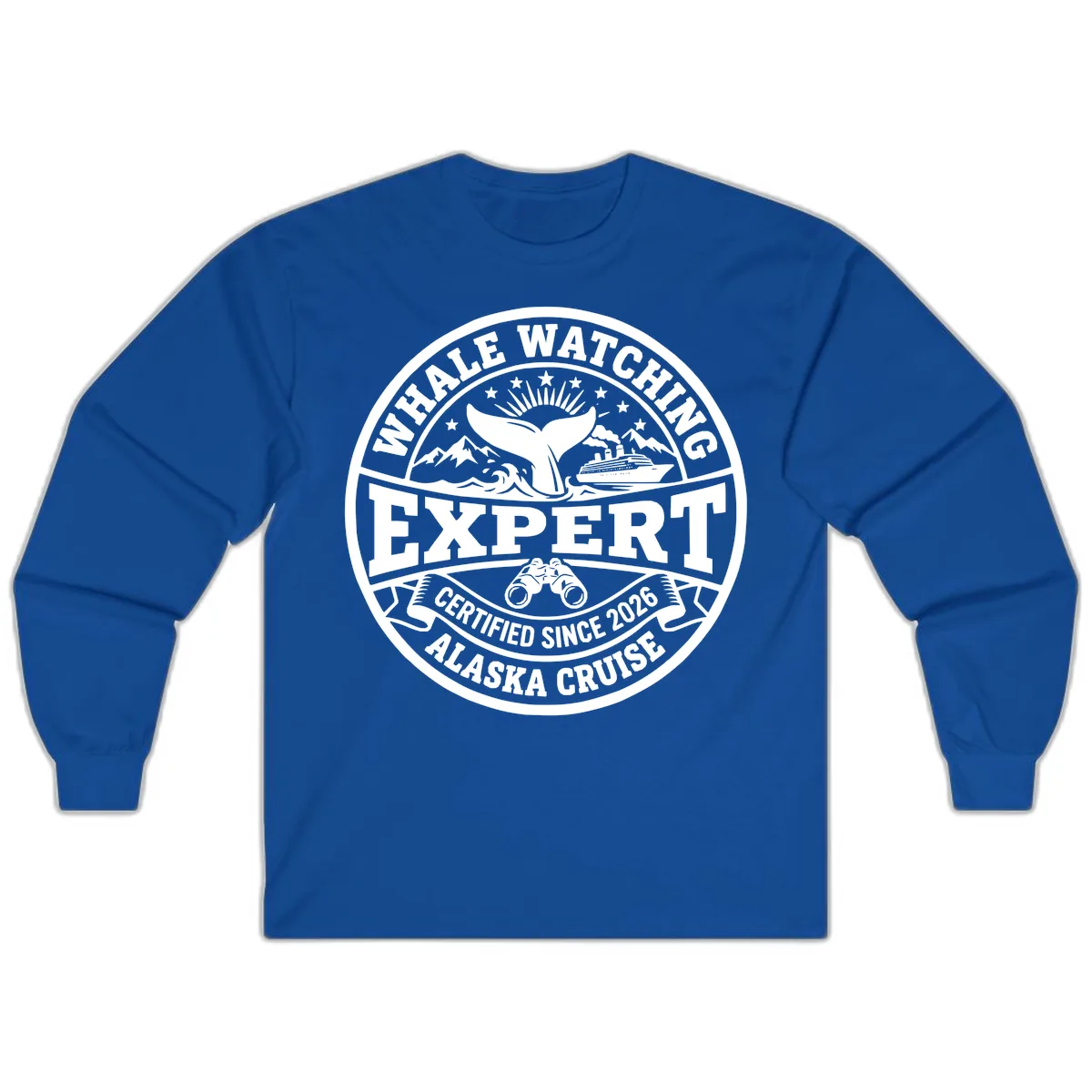 Whale Watching Expert Alaska Cruise Badge Long Sleeve in Royal