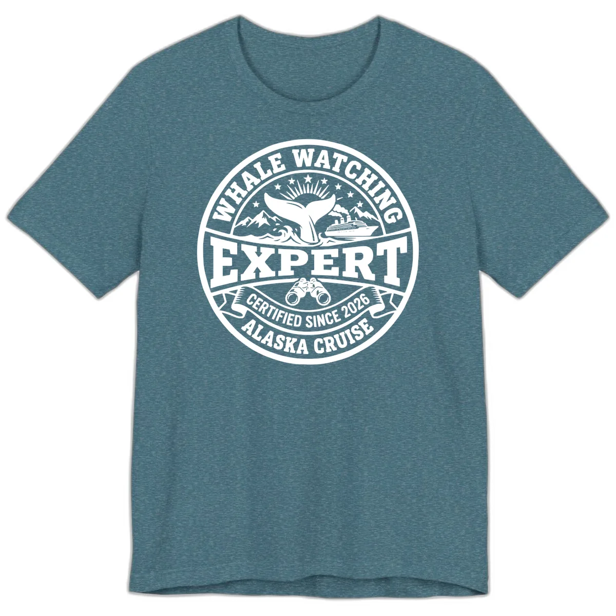 Whale Watching Expert Alaska Cruise Badge Premium T-Shirt in Heather Deep Teal