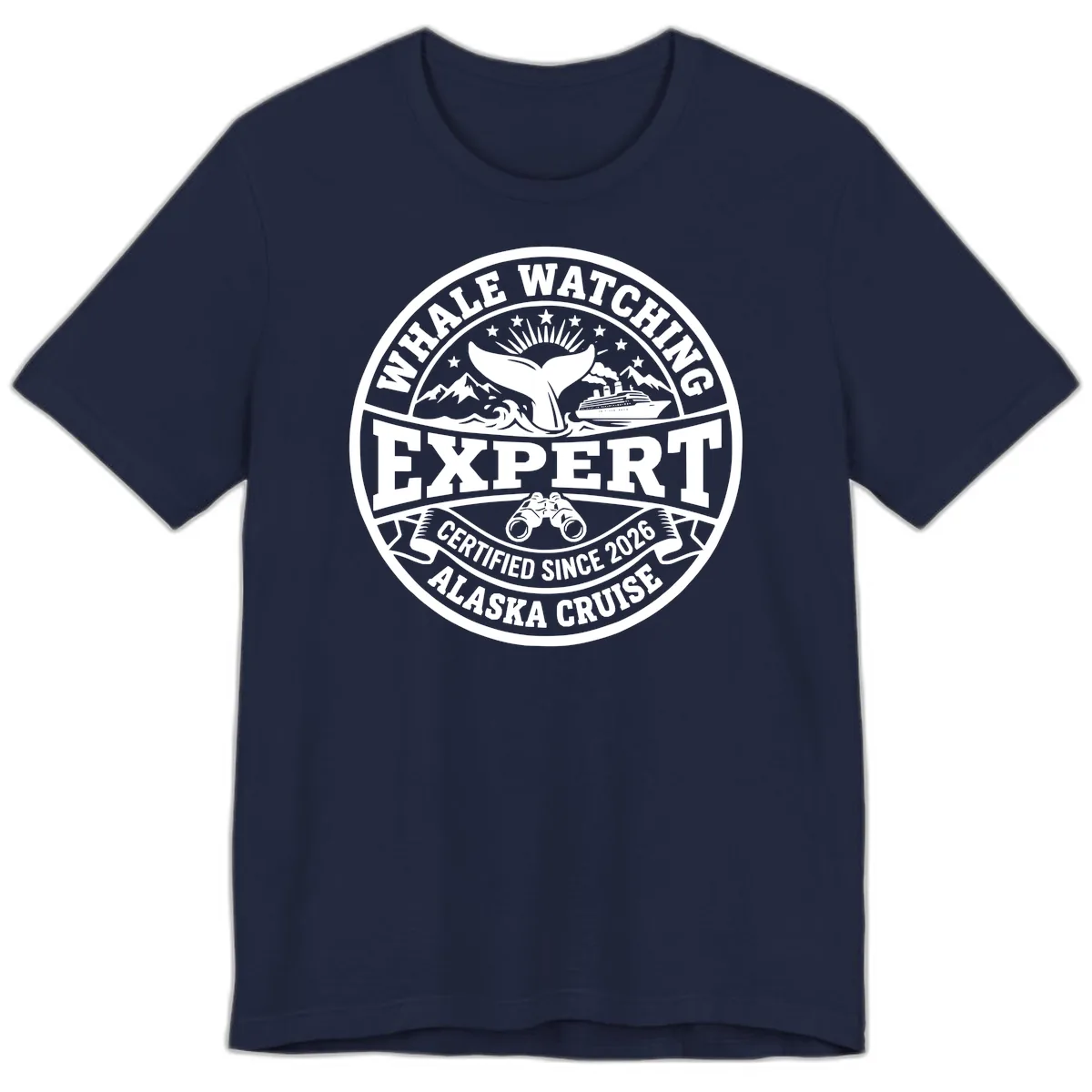 Whale Watching Expert Alaska Cruise Badge Premium T-Shirt in Navy