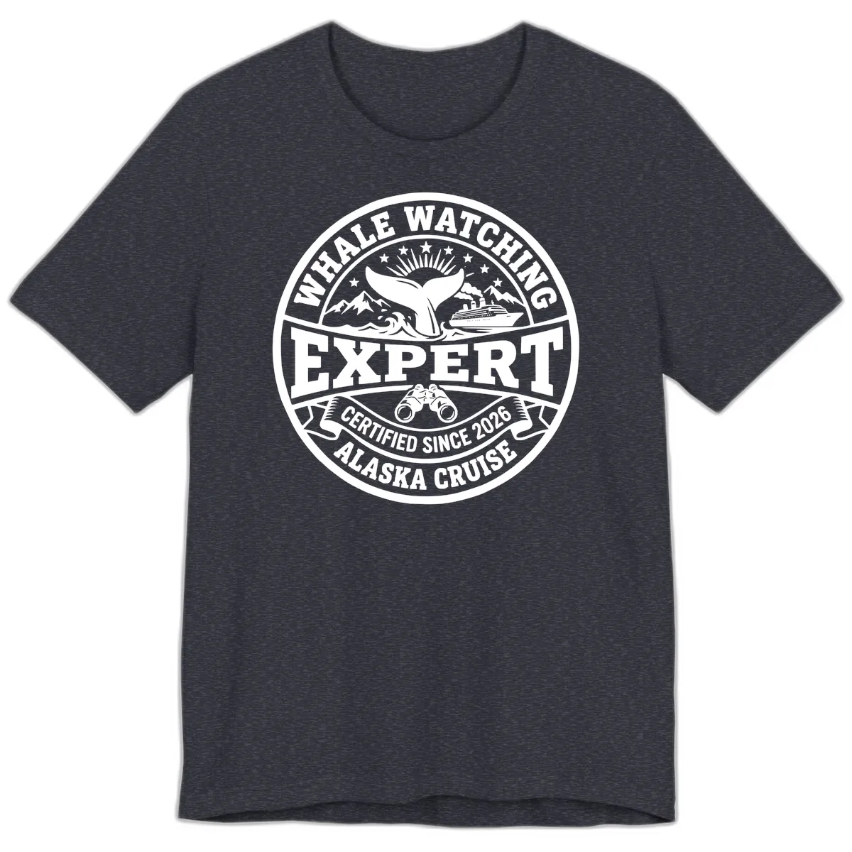 Whale Watching Expert Alaska Cruise Badge Premium T-Shirt in Heather Navy