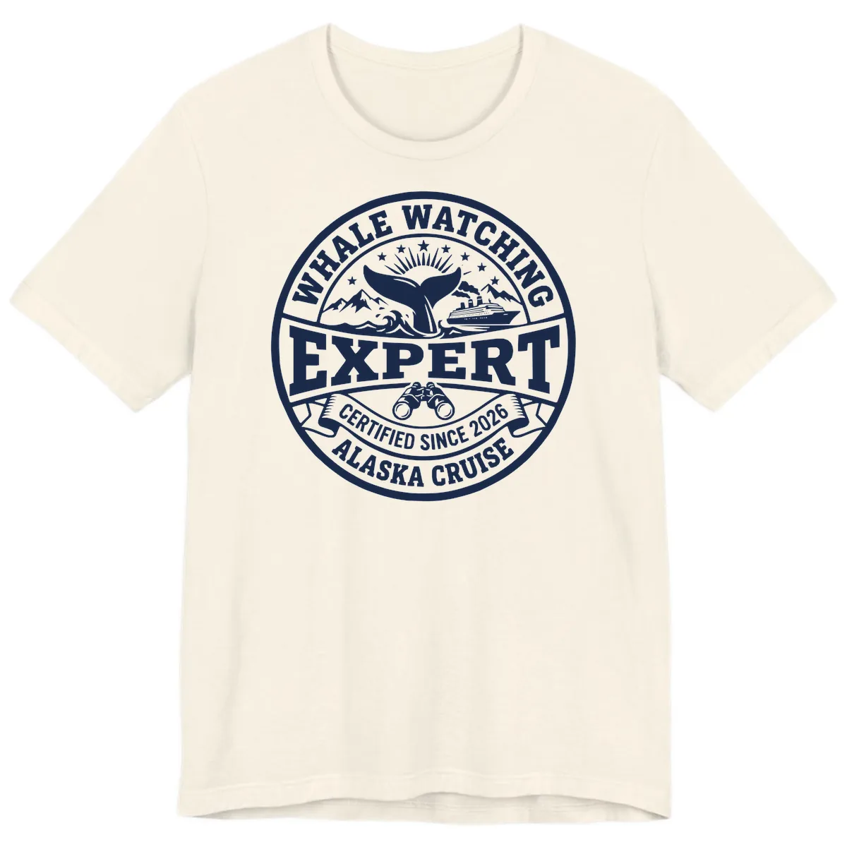 Whale Watching Expert Alaska Cruise Badge Premium T-Shirt in Natural