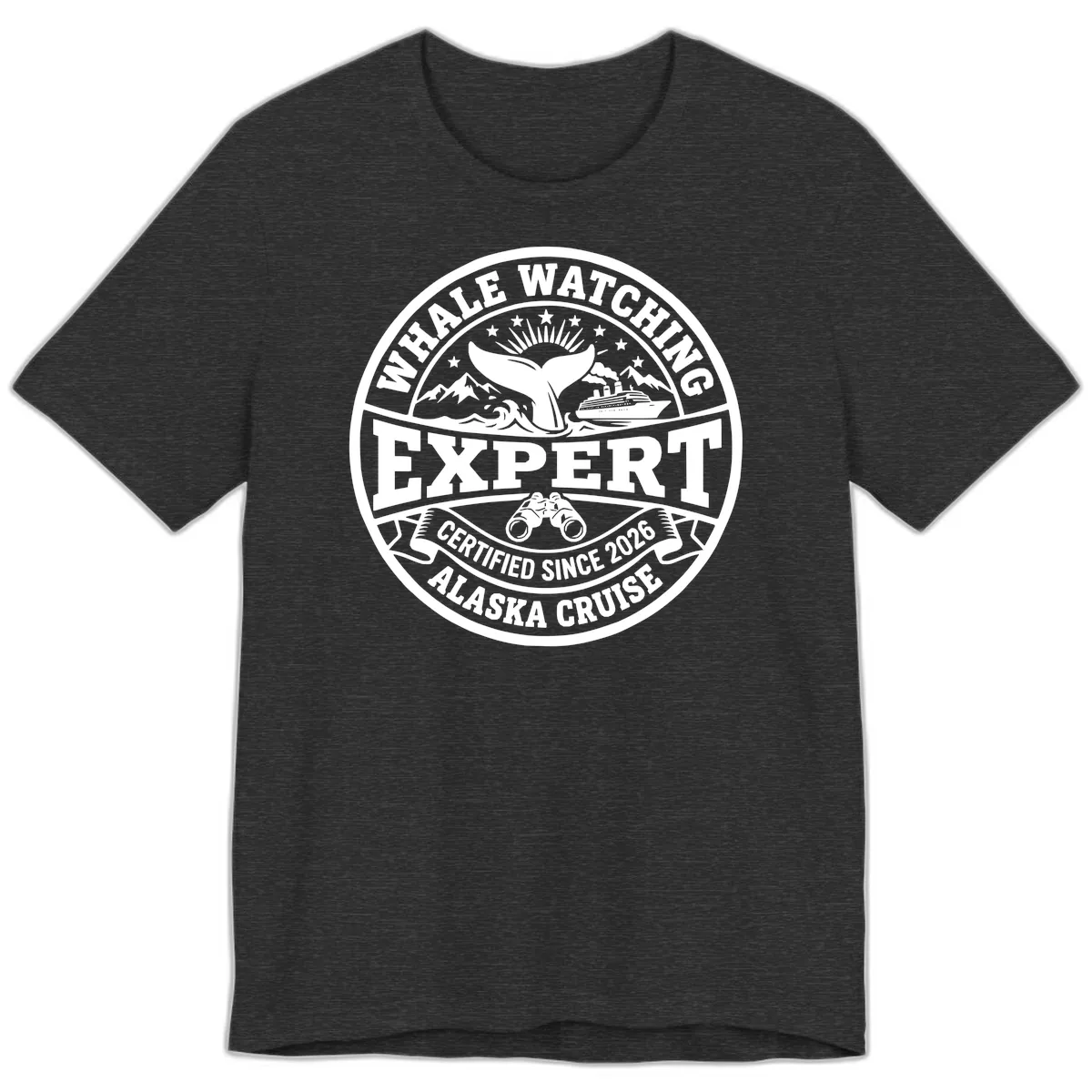 Whale Watching Expert Alaska Cruise Badge Premium T-Shirt in Dark Grey Heather