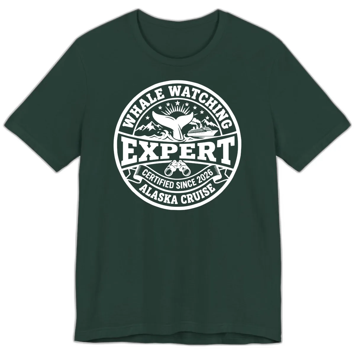 Whale Watching Expert Alaska Cruise Badge Premium T-Shirt in Forest