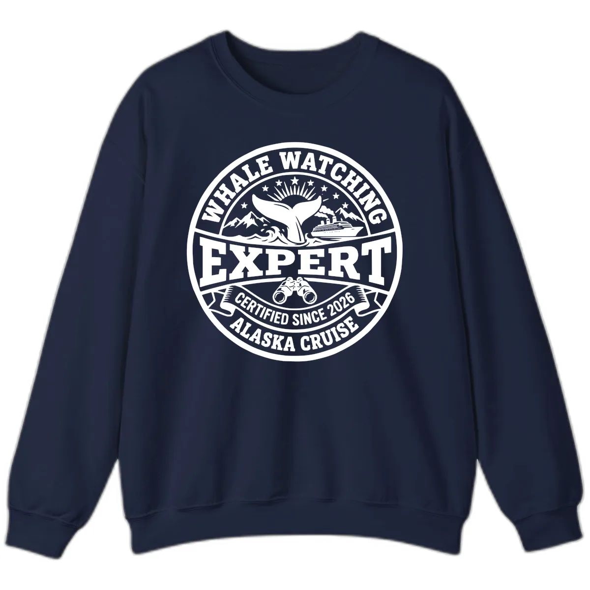 Whale Watching Expert Alaska Cruise Badge Sweatshirt in Navy