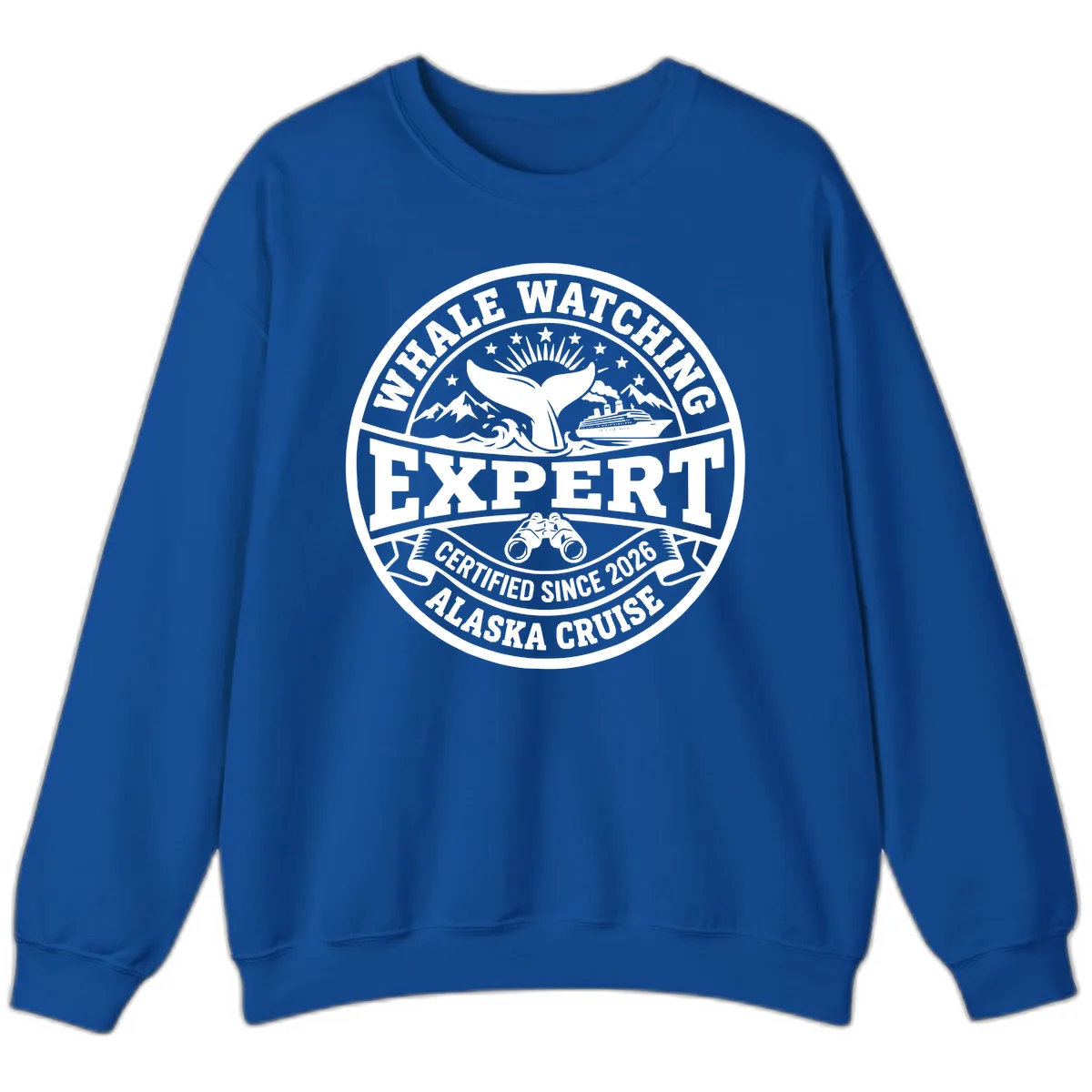 Whale Watching Expert Alaska Cruise Badge Sweatshirt in Royal