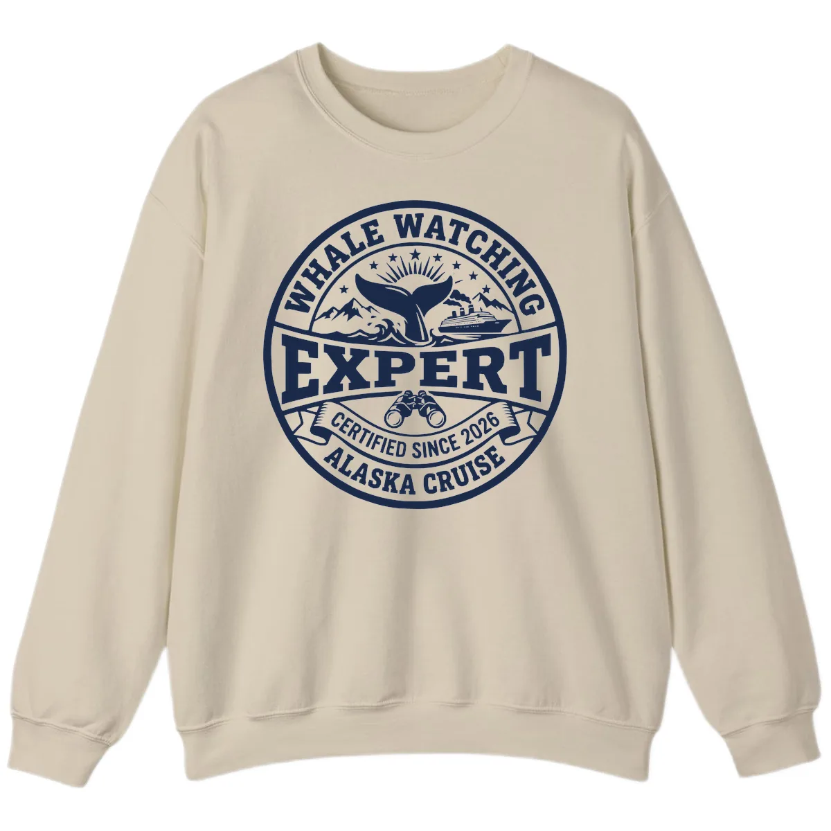 Whale Watching Expert Alaska Cruise Badge Sweatshirt in Sand