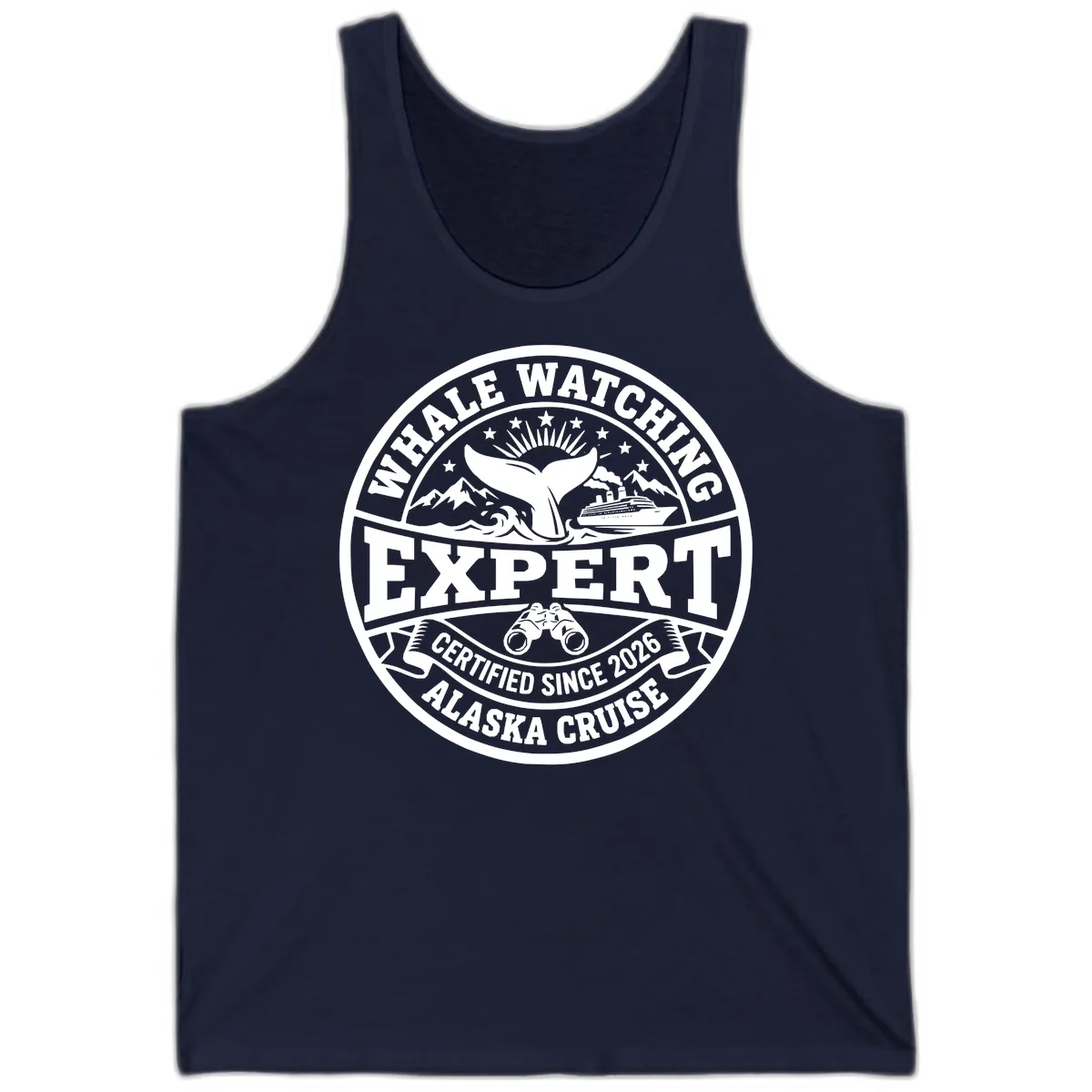 Whale Watching Expert Alaska Cruise Badge Tank in Navy