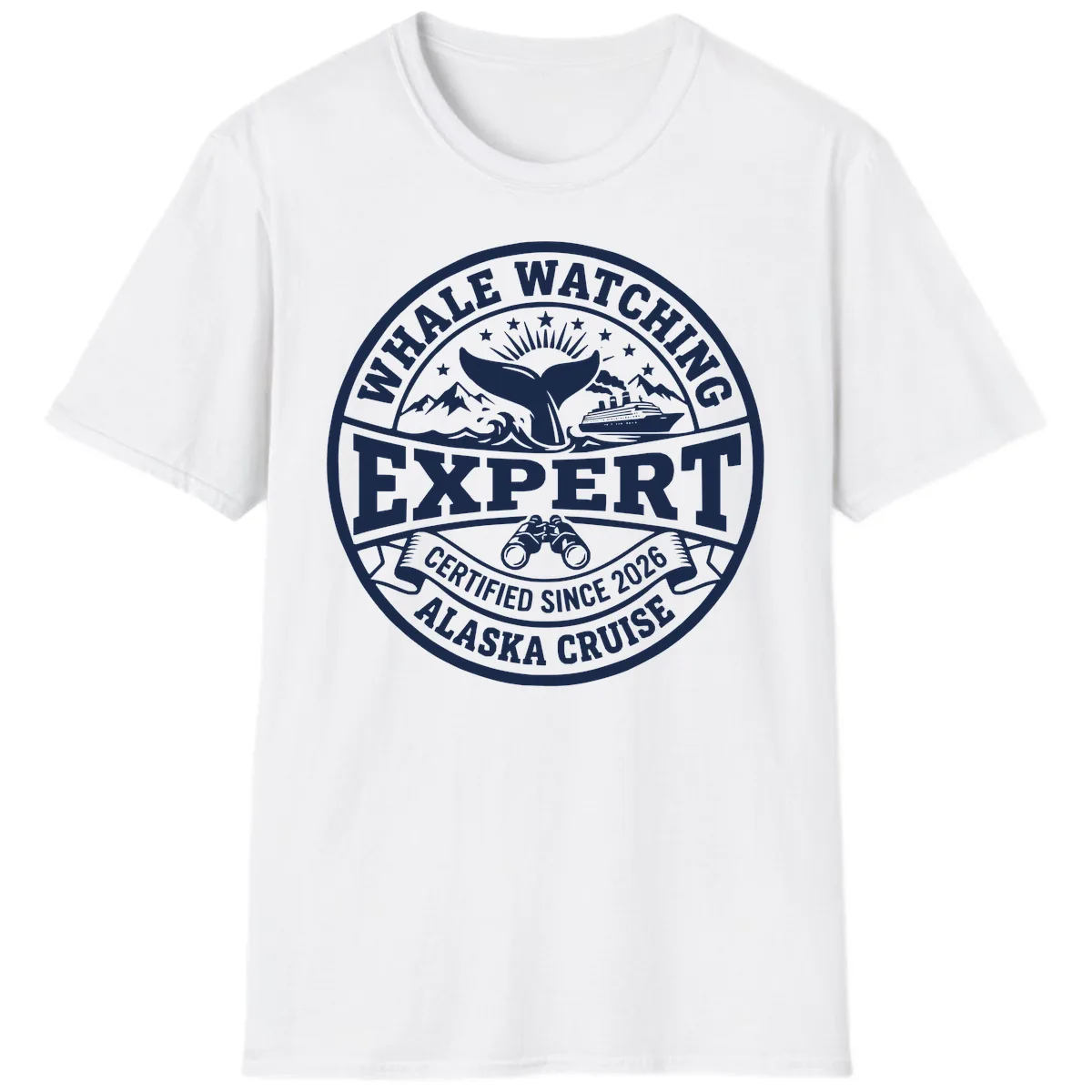 Whale Watching Expert Alaska Cruise Badge T-Shirt in White