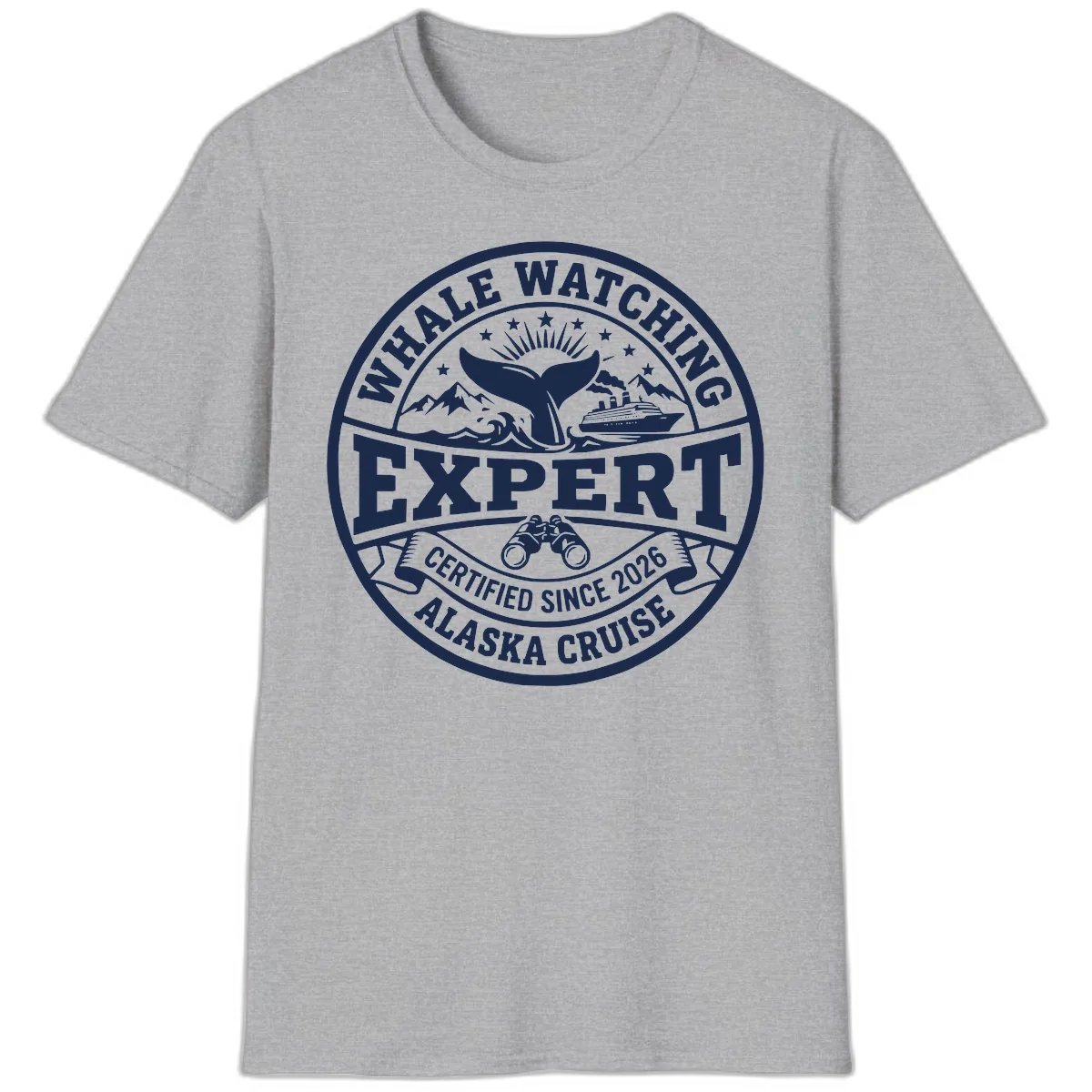 Whale Watching Expert Alaska Cruise Badge T-Shirt in Sport Grey