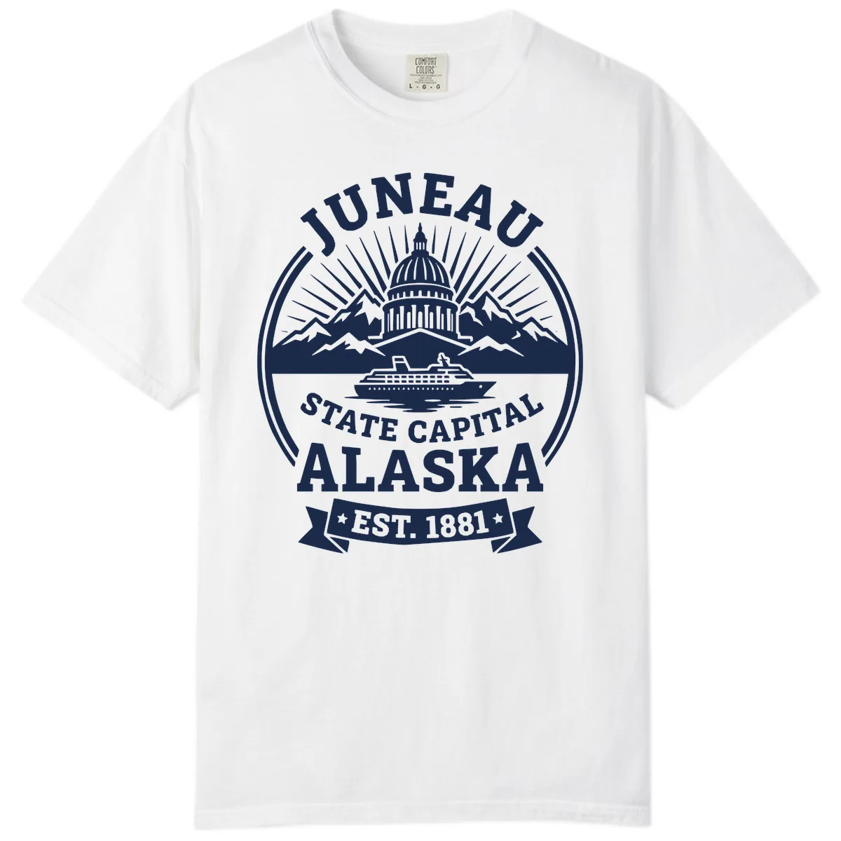 Juneau State Capital Alaska Cruise Badge Comfort Color in White