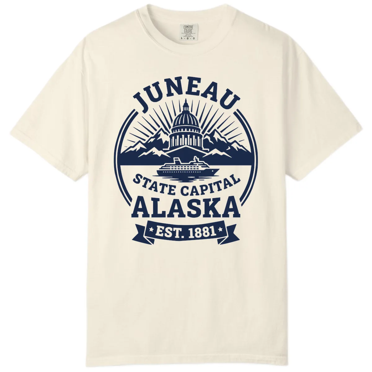Juneau State Capital Alaska Cruise Badge Comfort Color in Ivory