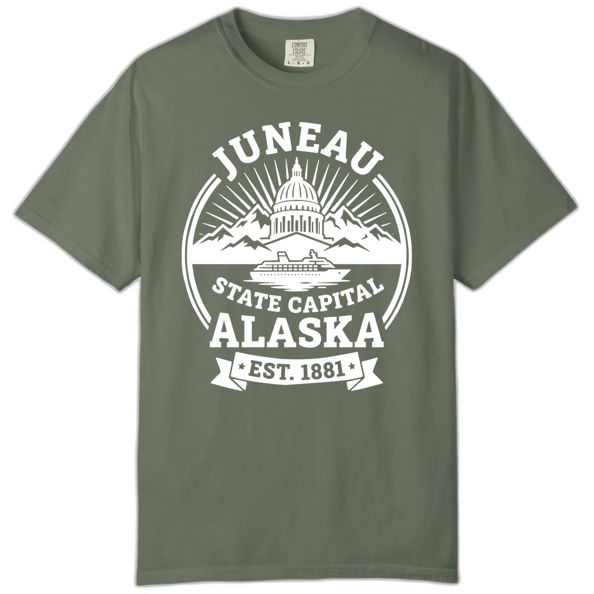 Juneau State Capital Alaska Cruise Badge Comfort Color in Moss