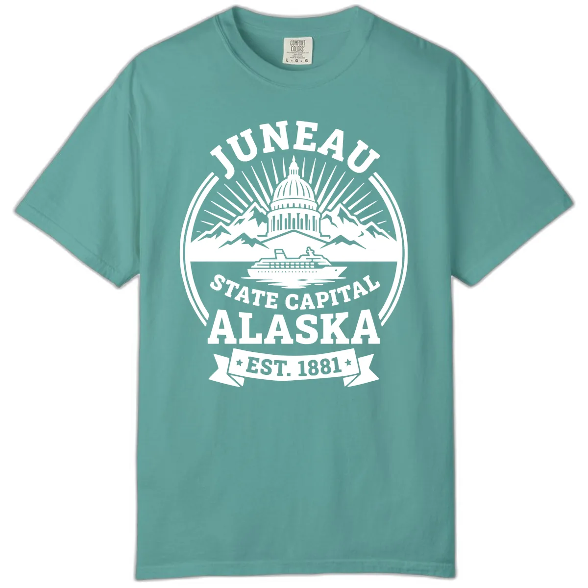 Juneau State Capital Alaska Cruise Badge Comfort Color in Seafoam