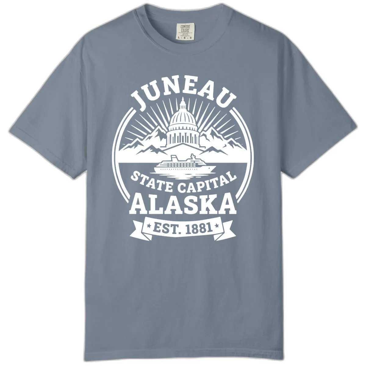 Juneau State Capital Alaska Cruise Badge Comfort Color in Blue Jean
