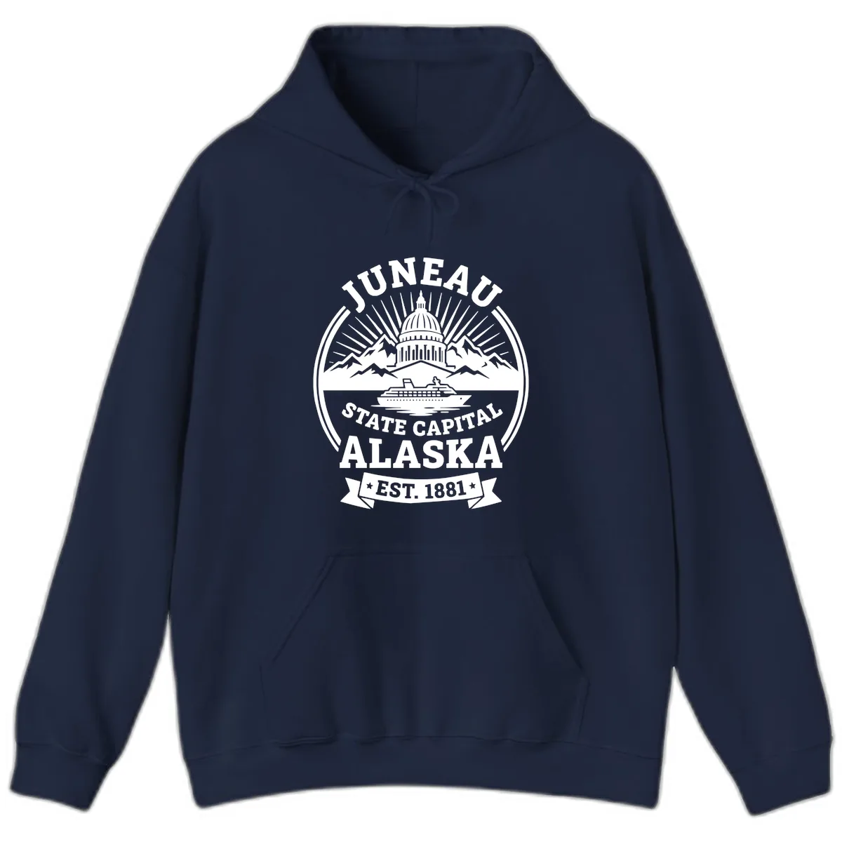 Juneau State Capital Alaska Cruise Badge Hoodie in Navy