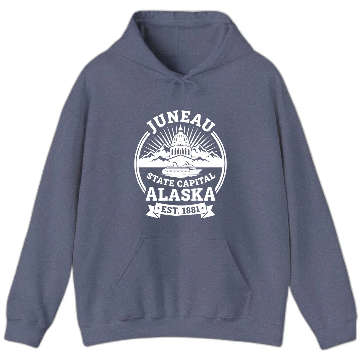 Juneau State Capital Alaska Cruise Badge Hoodie in Heather Navy