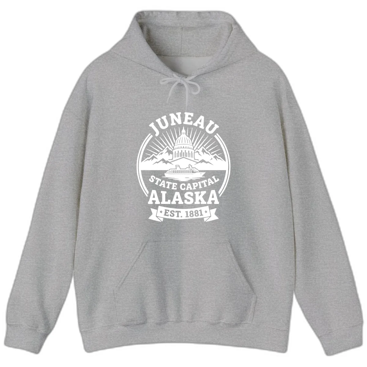 Juneau State Capital Alaska Cruise Badge Hoodie in Sport Grey