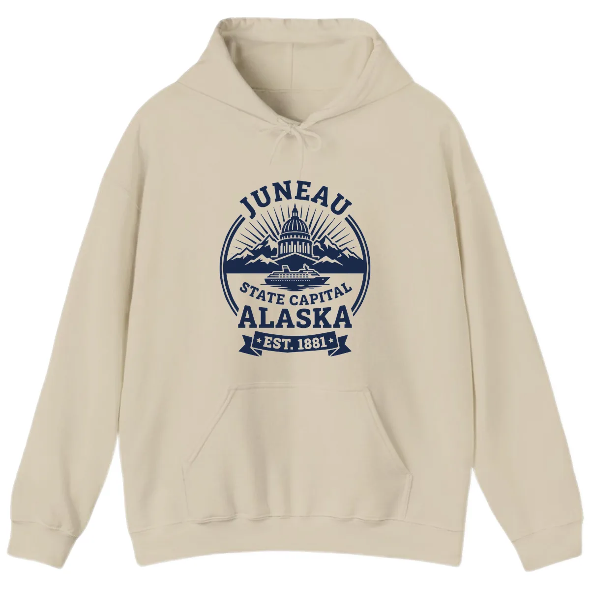 Juneau State Capital Alaska Cruise Badge Hoodie in Sand