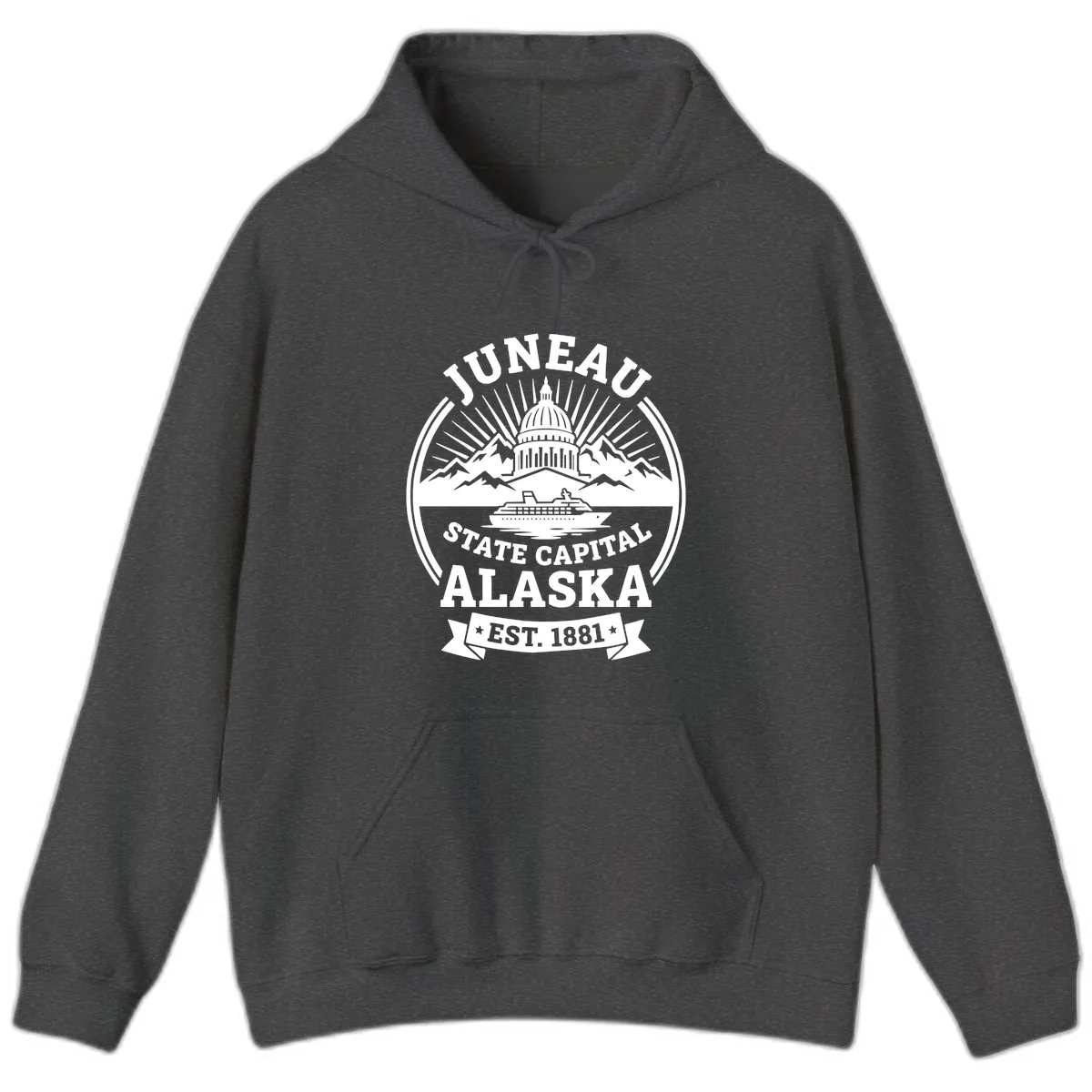 Juneau State Capital Alaska Cruise Badge Hoodie in Dark Heather