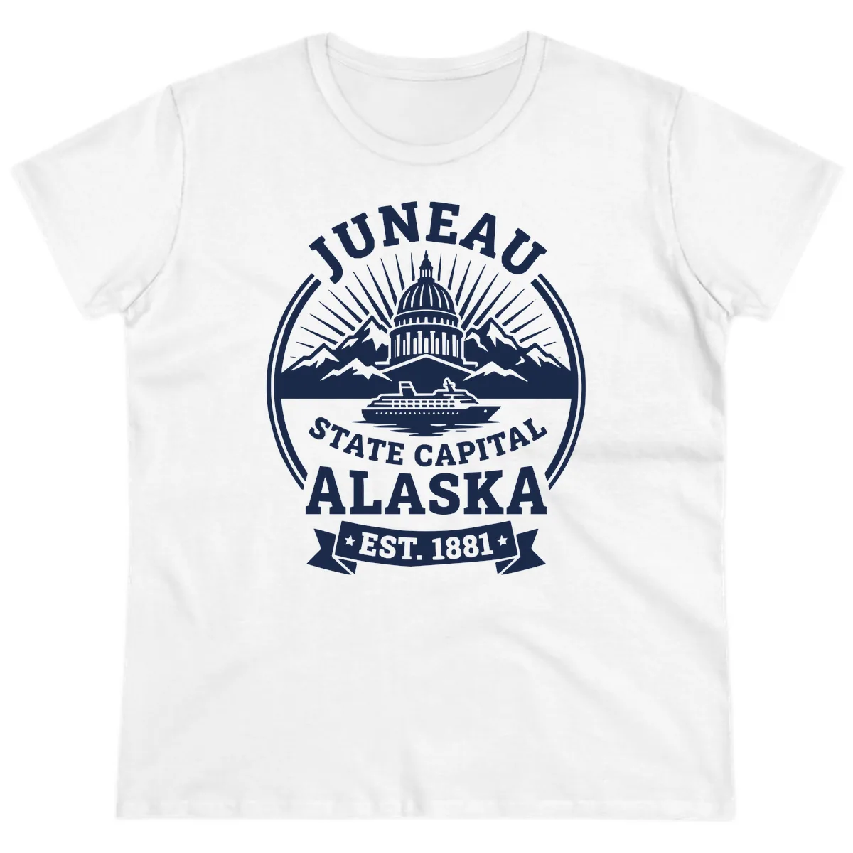 Juneau State Capital Alaska Cruise Badge Ladies Tee in White