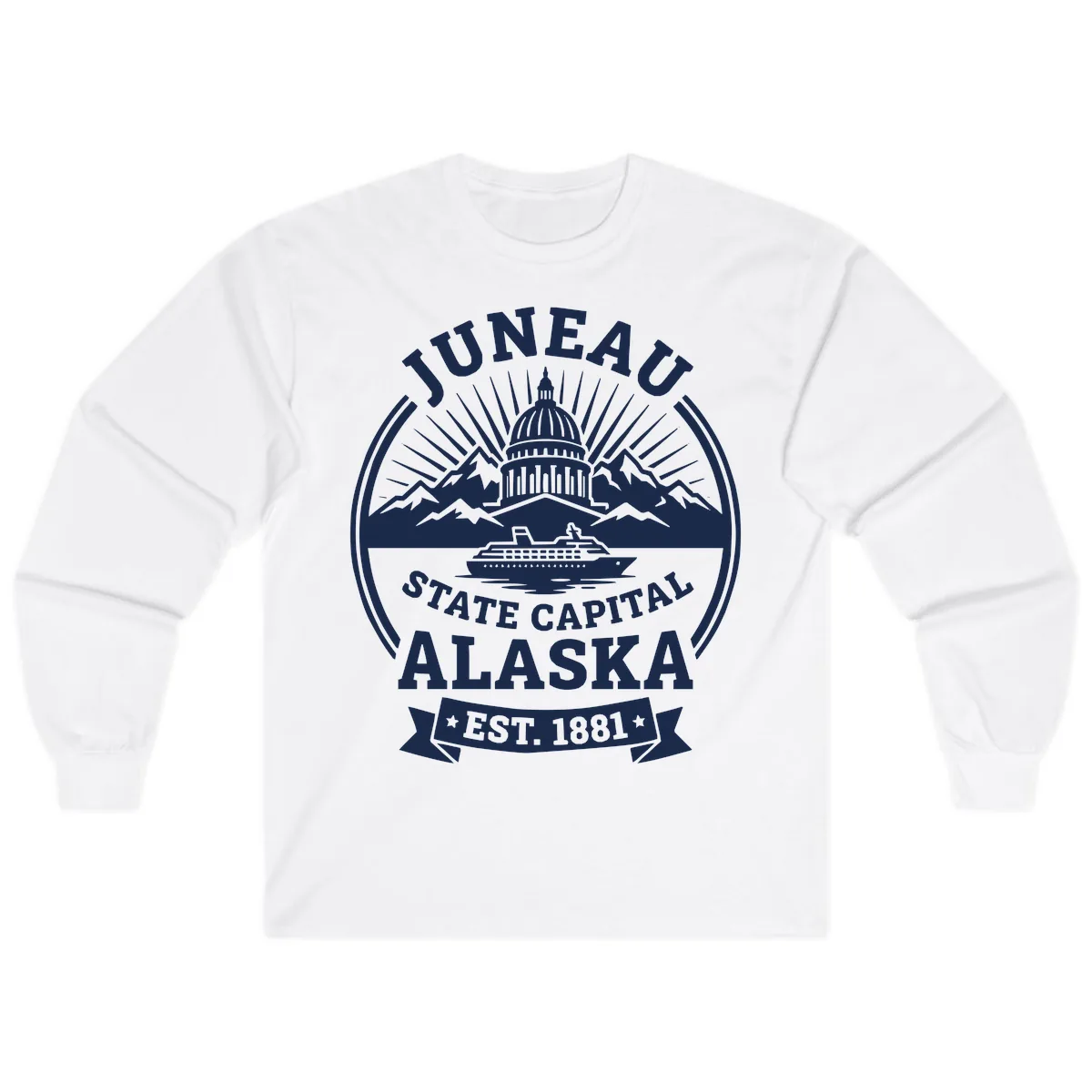 Juneau State Capital Alaska Cruise Badge Long Sleeve in White