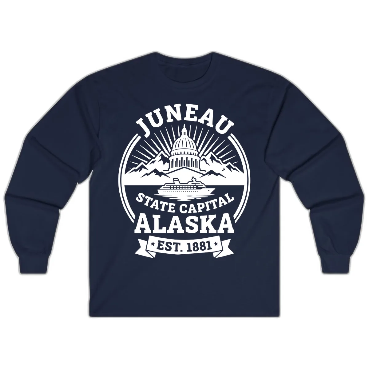 Juneau State Capital Alaska Cruise Badge Long Sleeve in Navy