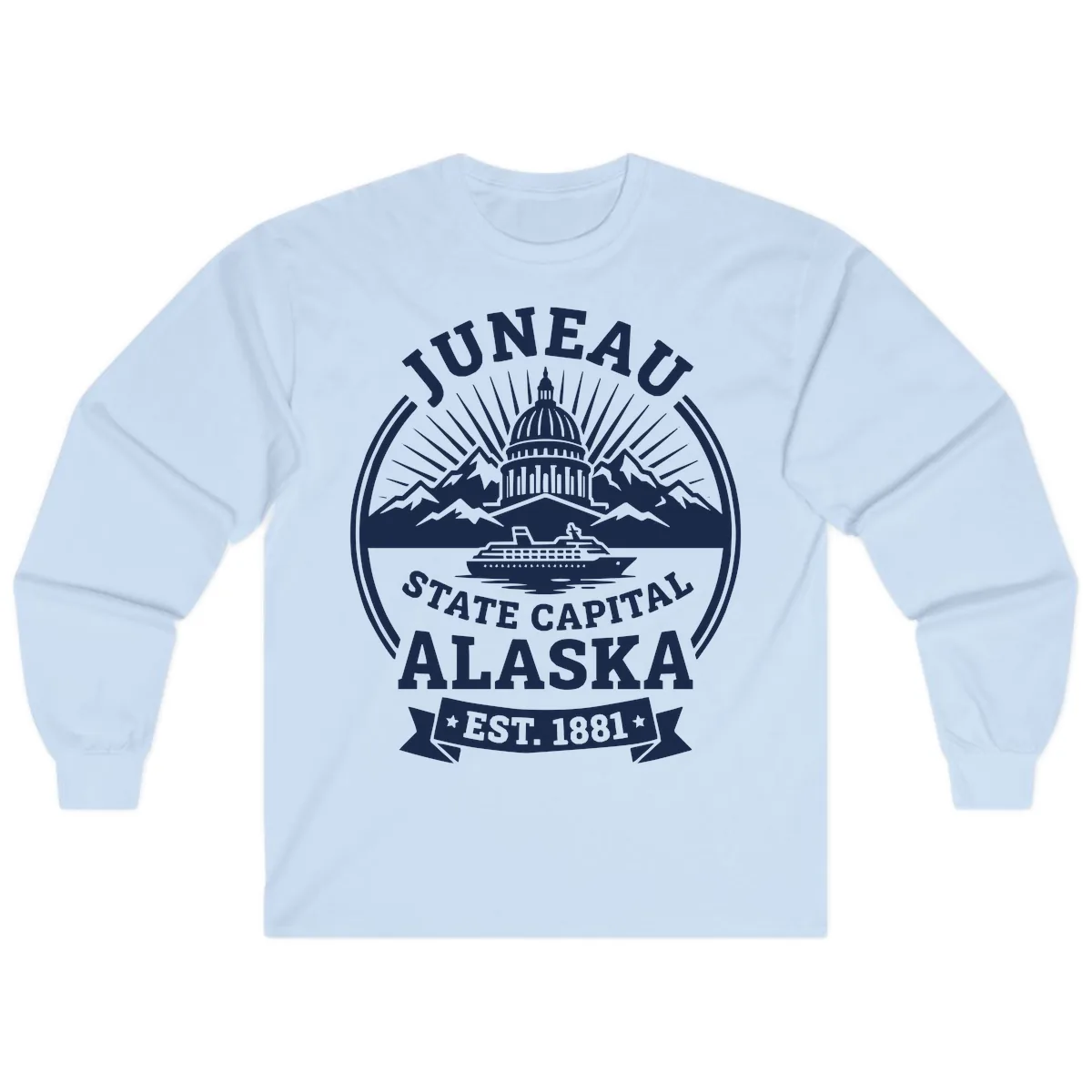 Juneau State Capital Alaska Cruise Badge Long Sleeve in Light Blue