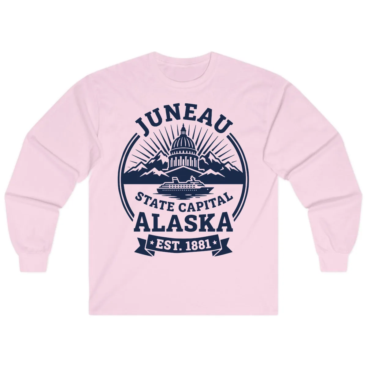 Juneau State Capital Alaska Cruise Badge Long Sleeve in Light Pink