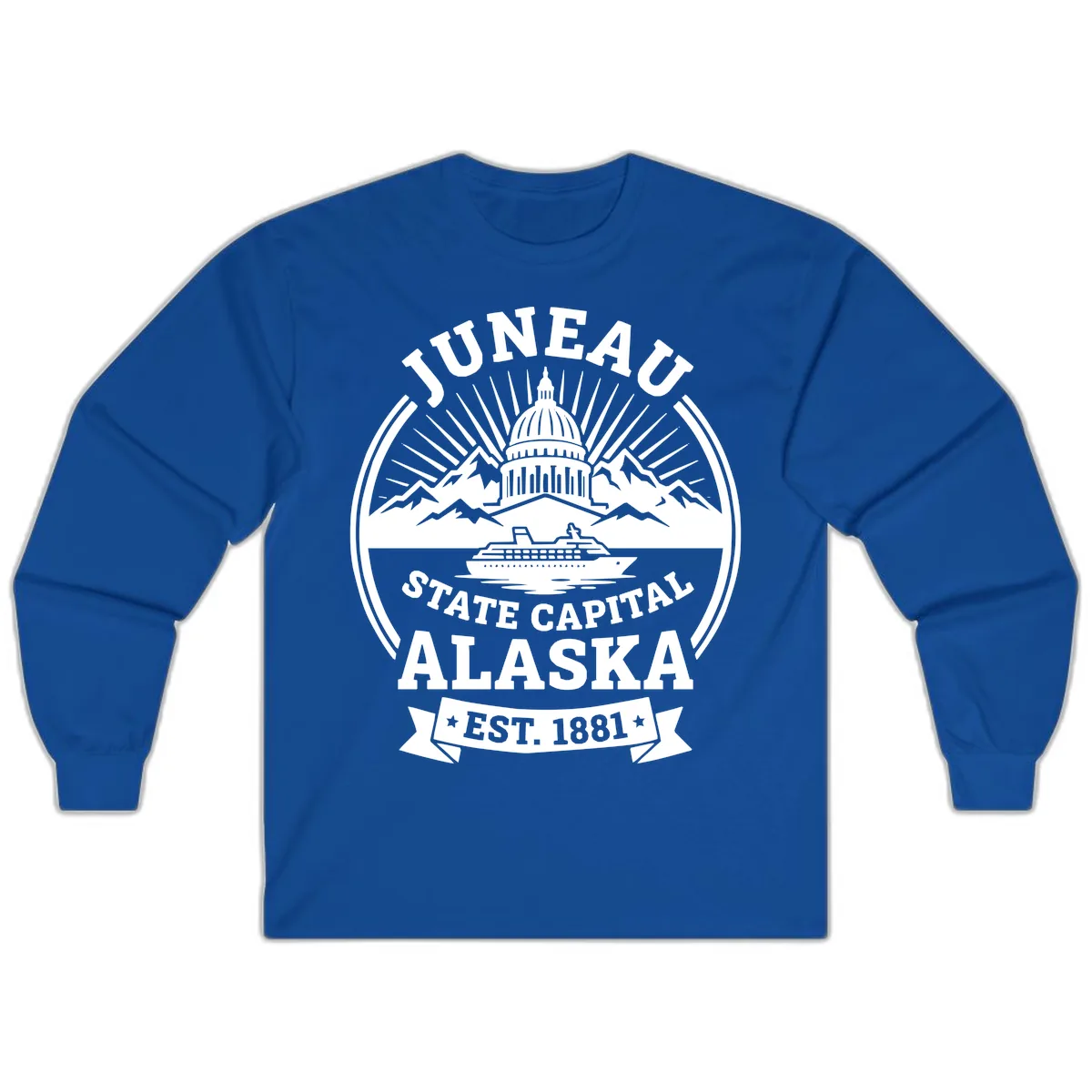 Juneau State Capital Alaska Cruise Badge Long Sleeve in Royal