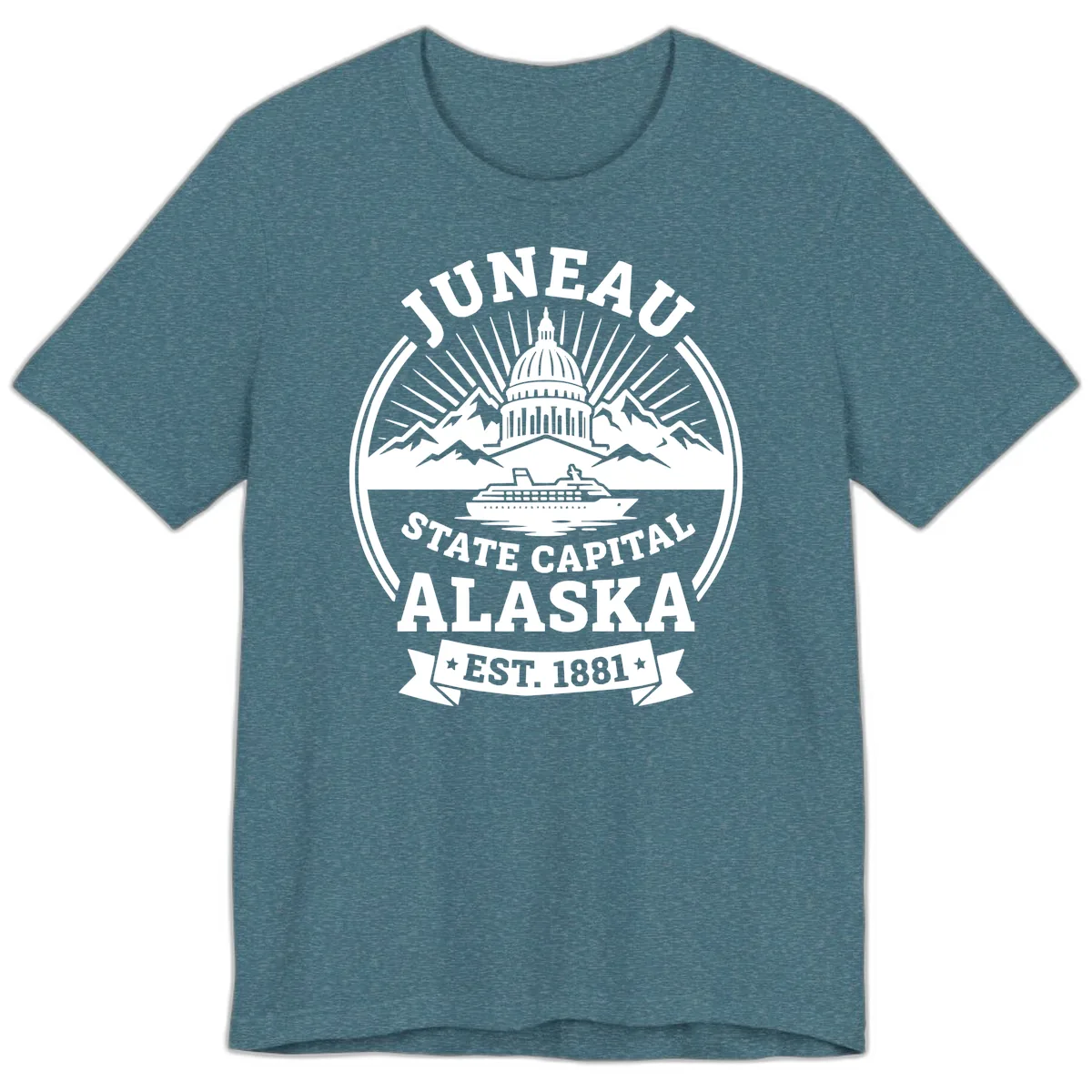 Juneau State Capital Alaska Cruise Badge Premium T-Shirt in Heather Deep Teal