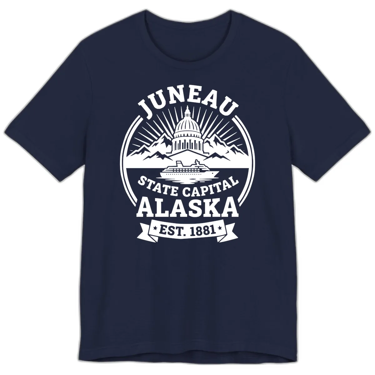 Juneau State Capital Alaska Cruise Badge Premium T-Shirt in Navy