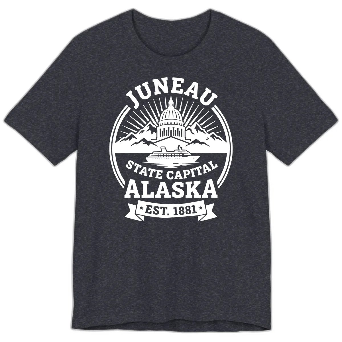 Juneau State Capital Alaska Cruise Badge Premium T-Shirt in Heather Navy