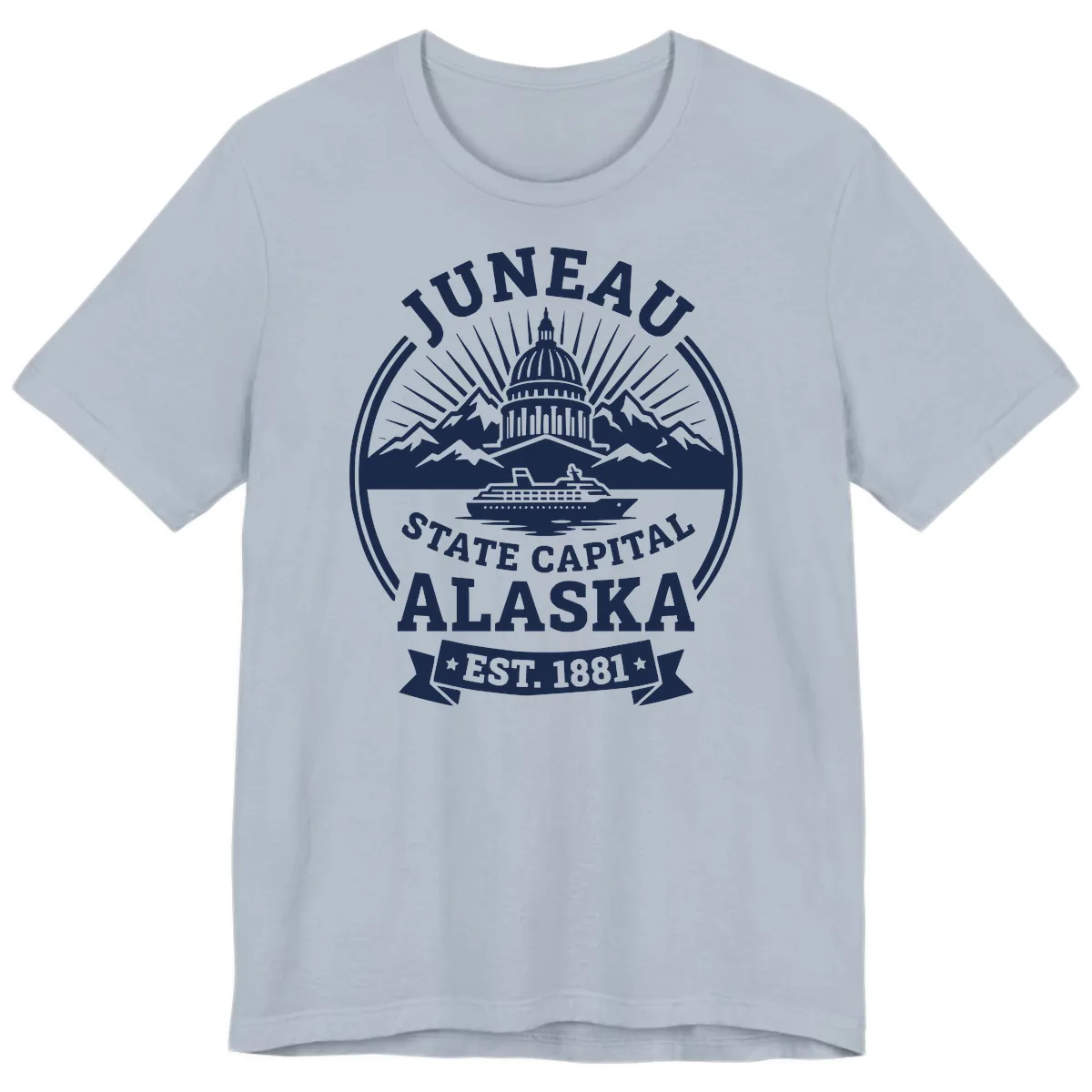 Juneau State Capital Alaska Cruise Badge Premium T-Shirt in Light Blue
