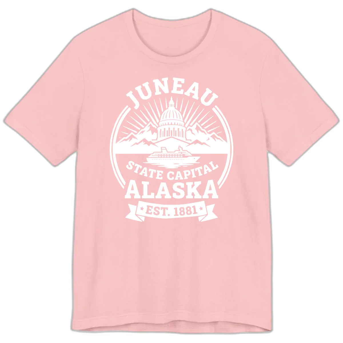 Juneau State Capital Alaska Cruise Badge Premium T-Shirt in Pink