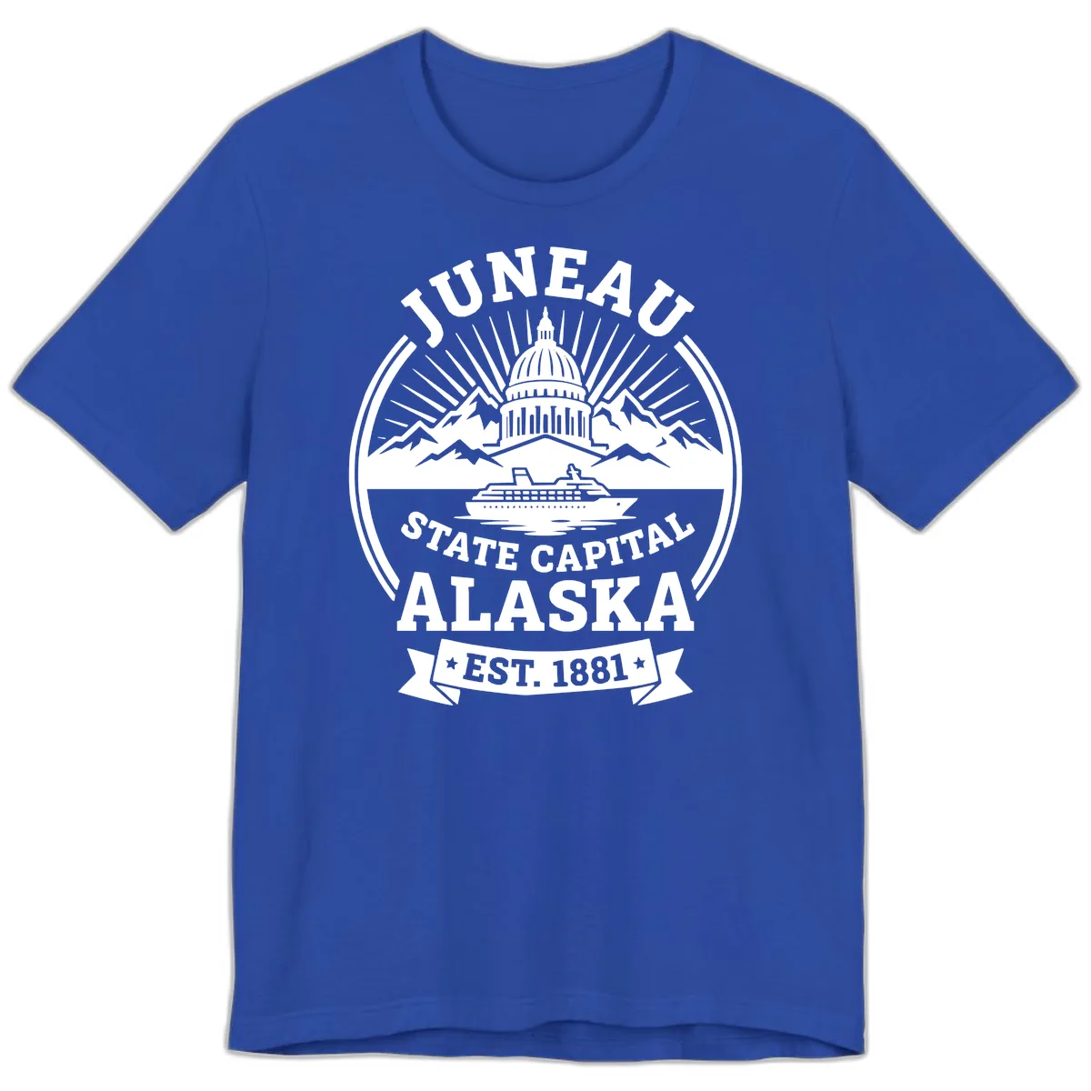 Juneau State Capital Alaska Cruise Badge Premium T-Shirt in True Royal