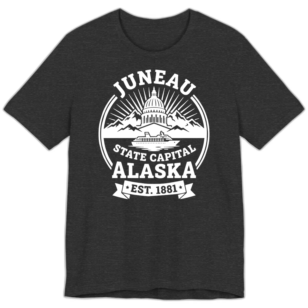 Juneau State Capital Alaska Cruise Badge Premium T-Shirt in Dark Grey Heather