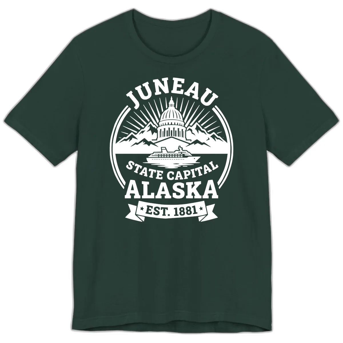Juneau State Capital Alaska Cruise Badge Premium T-Shirt in Forest