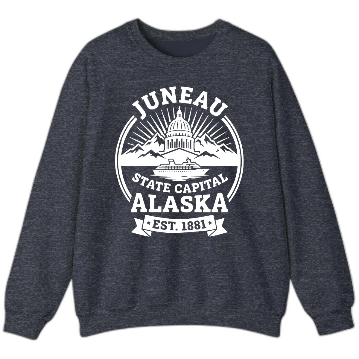 Juneau State Capital Alaska Cruise Badge Sweatshirt in Heather Sport Dark Navy
