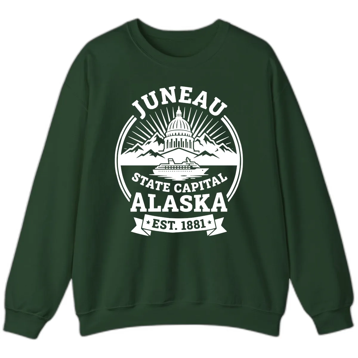 Juneau State Capital Alaska Cruise Badge Sweatshirt in Forest Green