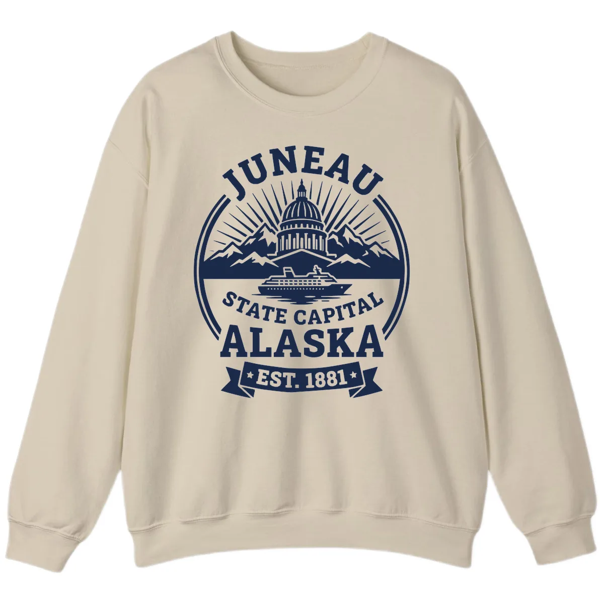 Juneau State Capital Alaska Cruise Badge Sweatshirt in Sand