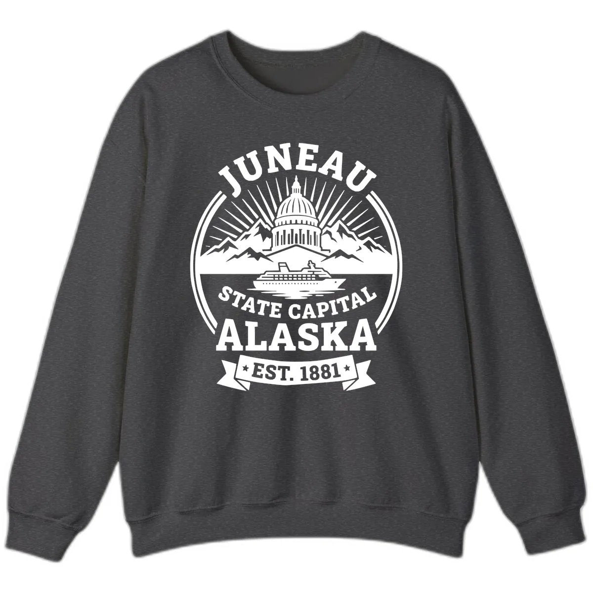 Juneau State Capital Alaska Cruise Badge Sweatshirt in Dark Heather