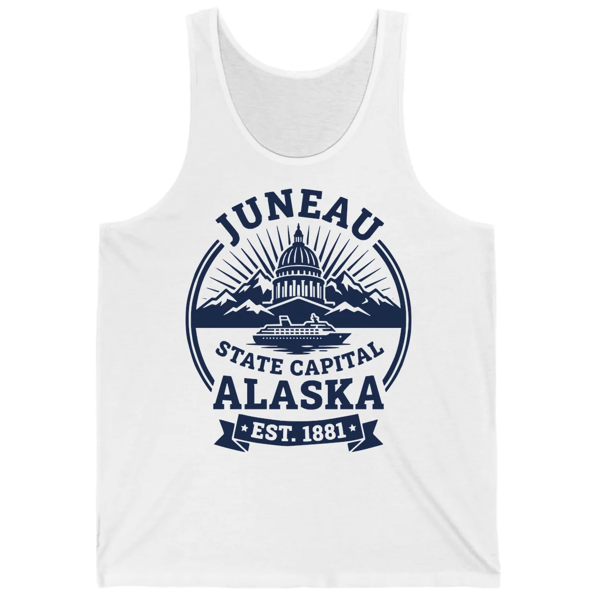 Juneau State Capital Alaska Cruise Badge Tank in White