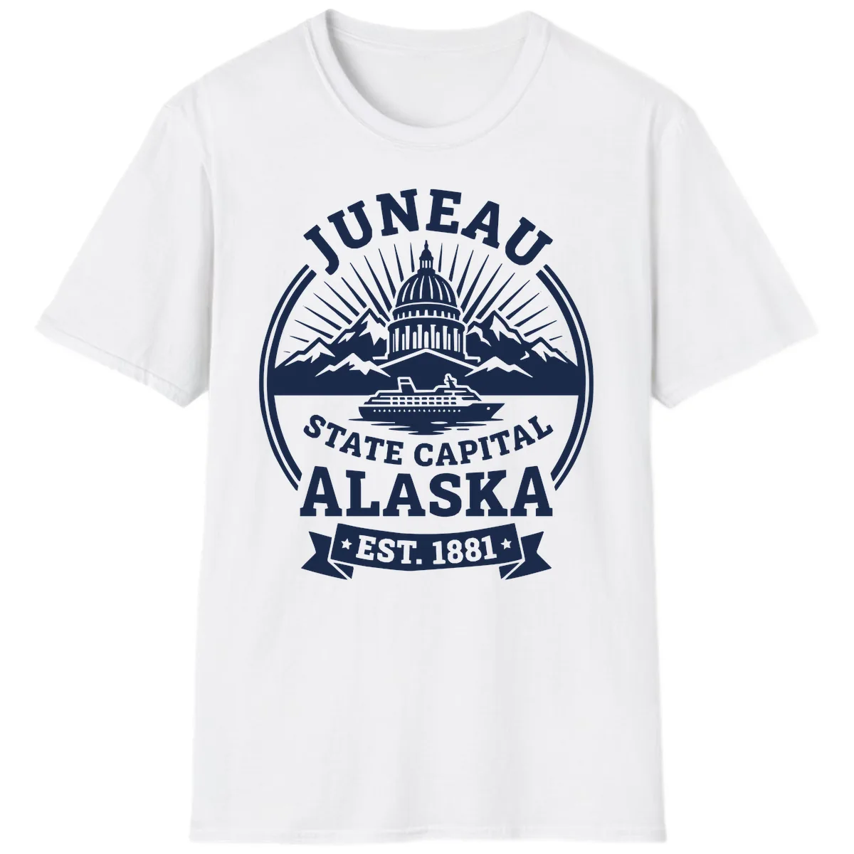 Juneau State Capital Alaska Cruise Badge T-Shirt in White