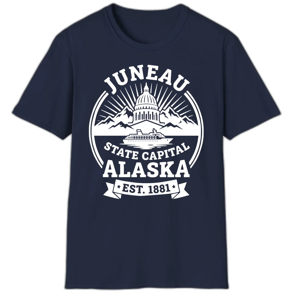 Juneau State Capital Alaska Cruise Badge T-Shirt in Navy